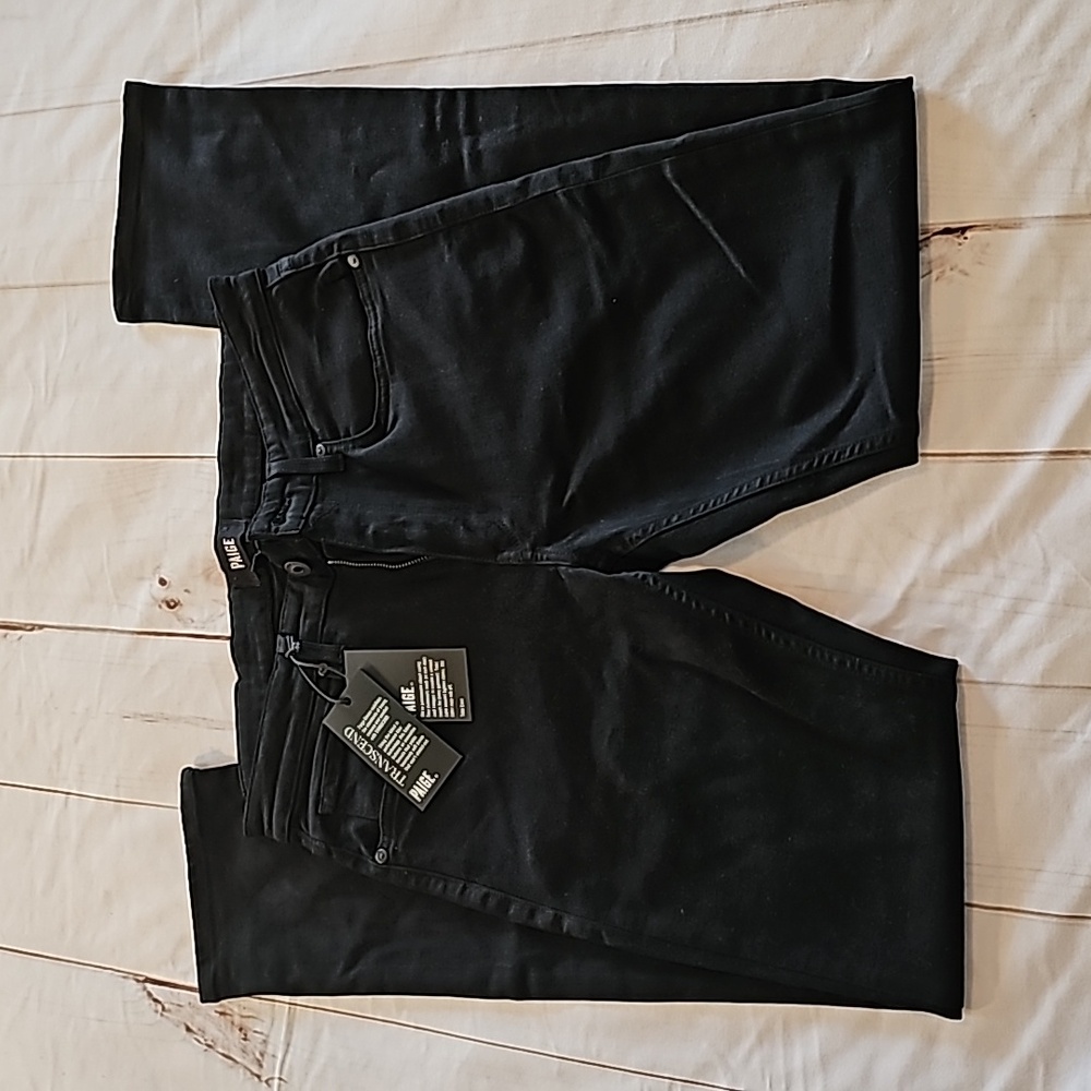 Paige Mens Lenox The Skinny Black Shadow Zip Jeans Size 32 NWT